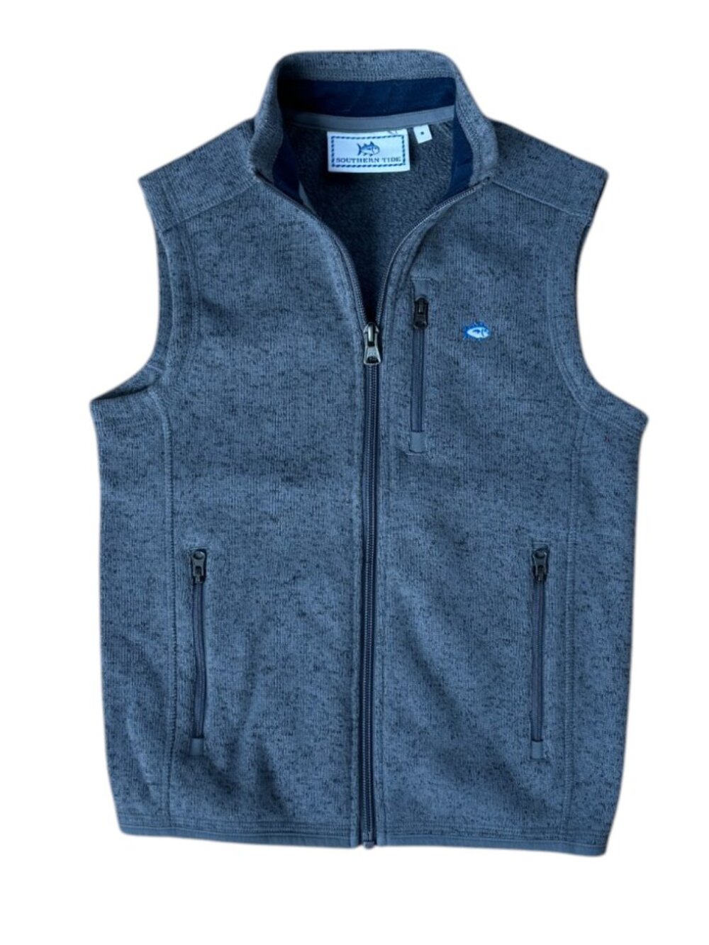 Southern Tide Boys Vest Fleece Small Heather Gray Sweater Full Zip